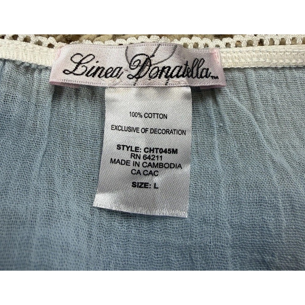 Línea Donatella Baby Blue Top Lace Tie Strap Shoulder Cami Boho Whimsy Prairie - Picture 9 of 9